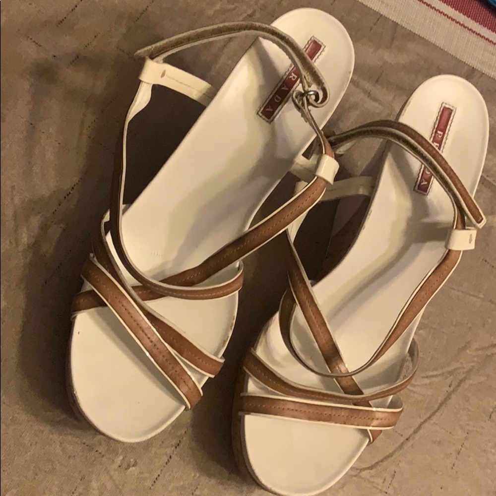 Prada white and brown sandals.